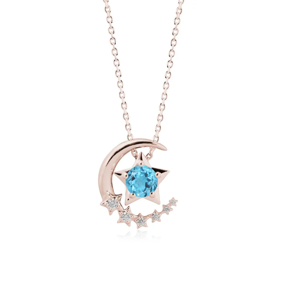 Swinging Star and Crescent Moon Swiss Blue Topaz Necklace - Image 2
