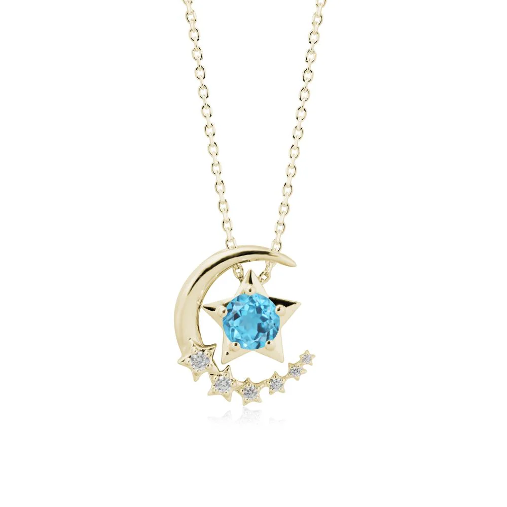 Swinging Star and Crescent Moon Swiss Blue Topaz Necklace - Image 3