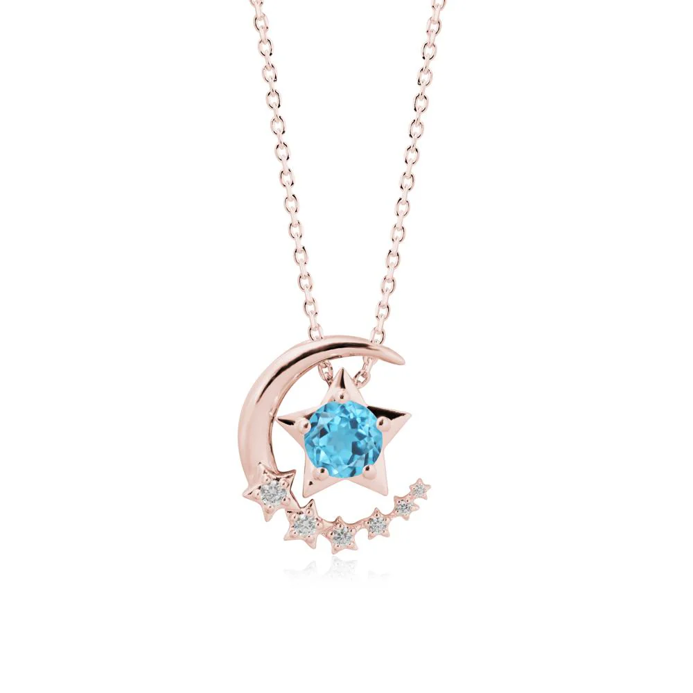 Swinging Star and Crescent Moon Swiss Blue Topaz Necklace - Image 4