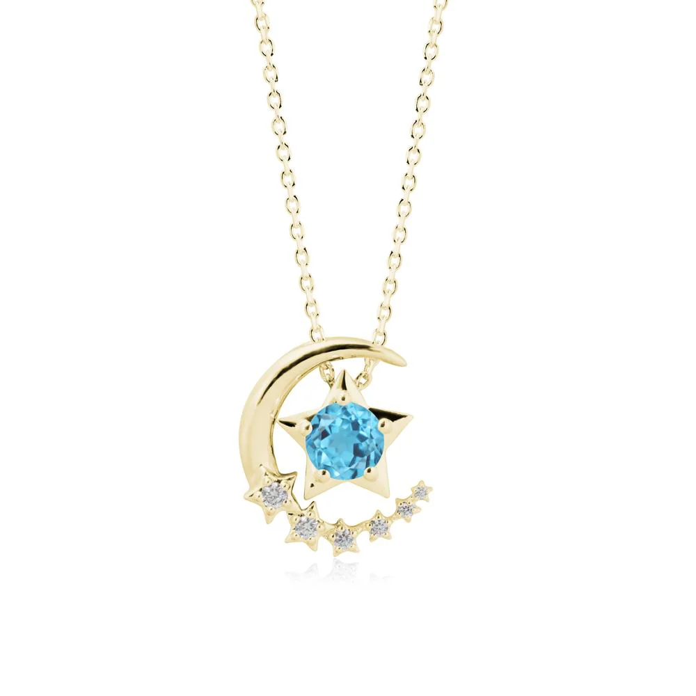 Swinging Star and Crescent Moon Swiss Blue Topaz Necklace - Image 6