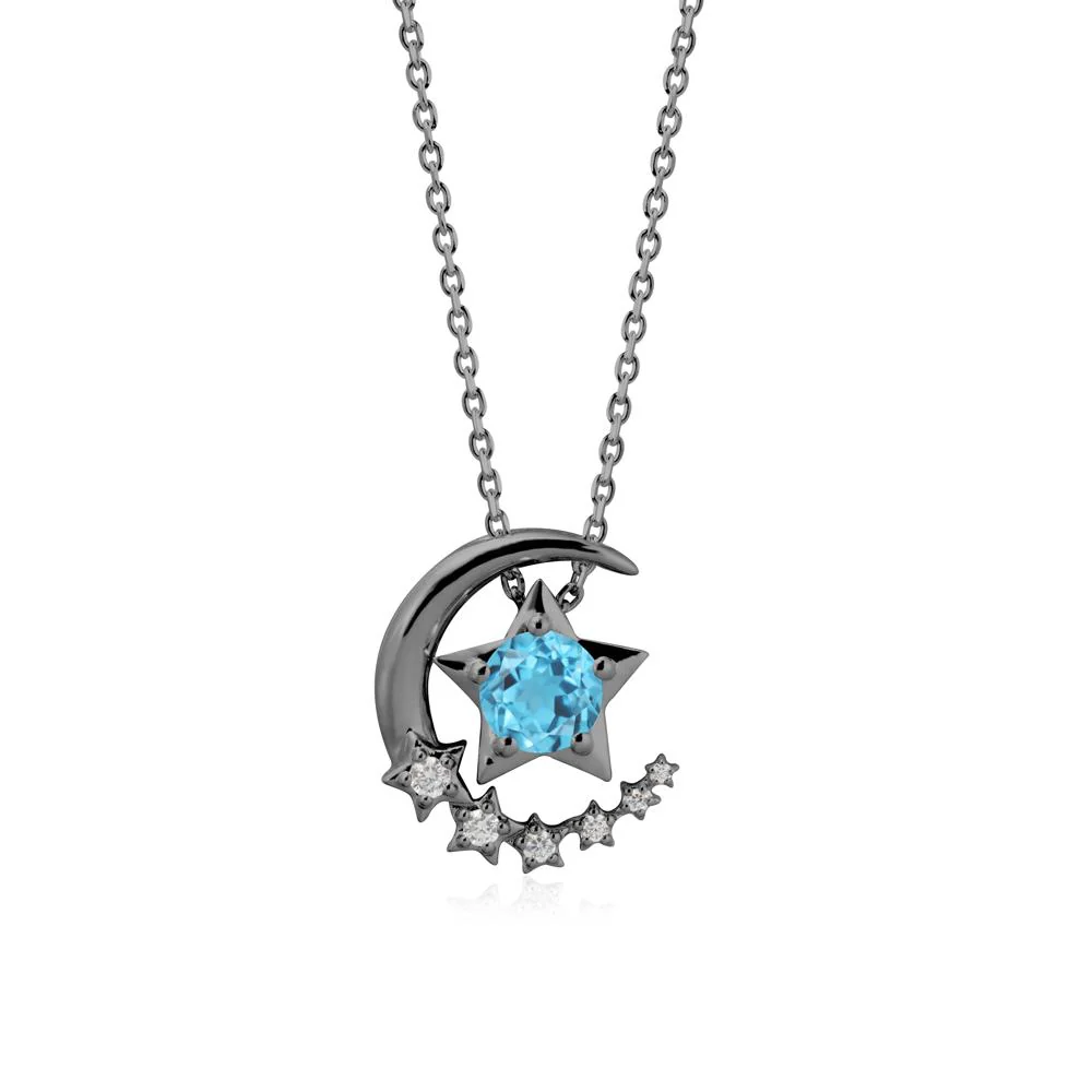 Swinging Star and Crescent Moon Swiss Blue Topaz Necklace - Image 7