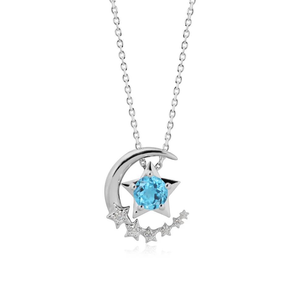 Swinging Star and Crescent Moon Swiss Blue Topaz Necklace - Image 8
