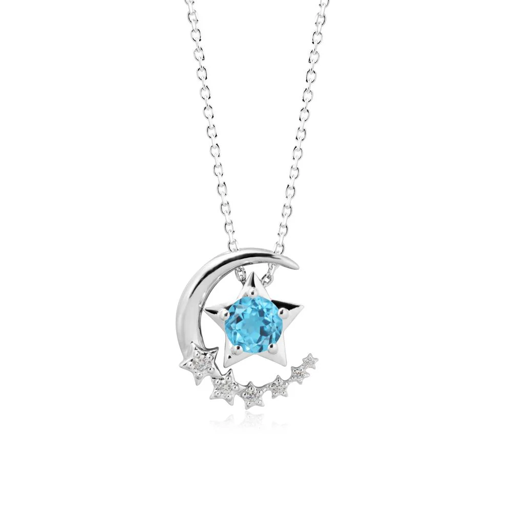 Swinging Star and Crescent Moon Swiss Blue Topaz Necklace - Image 9