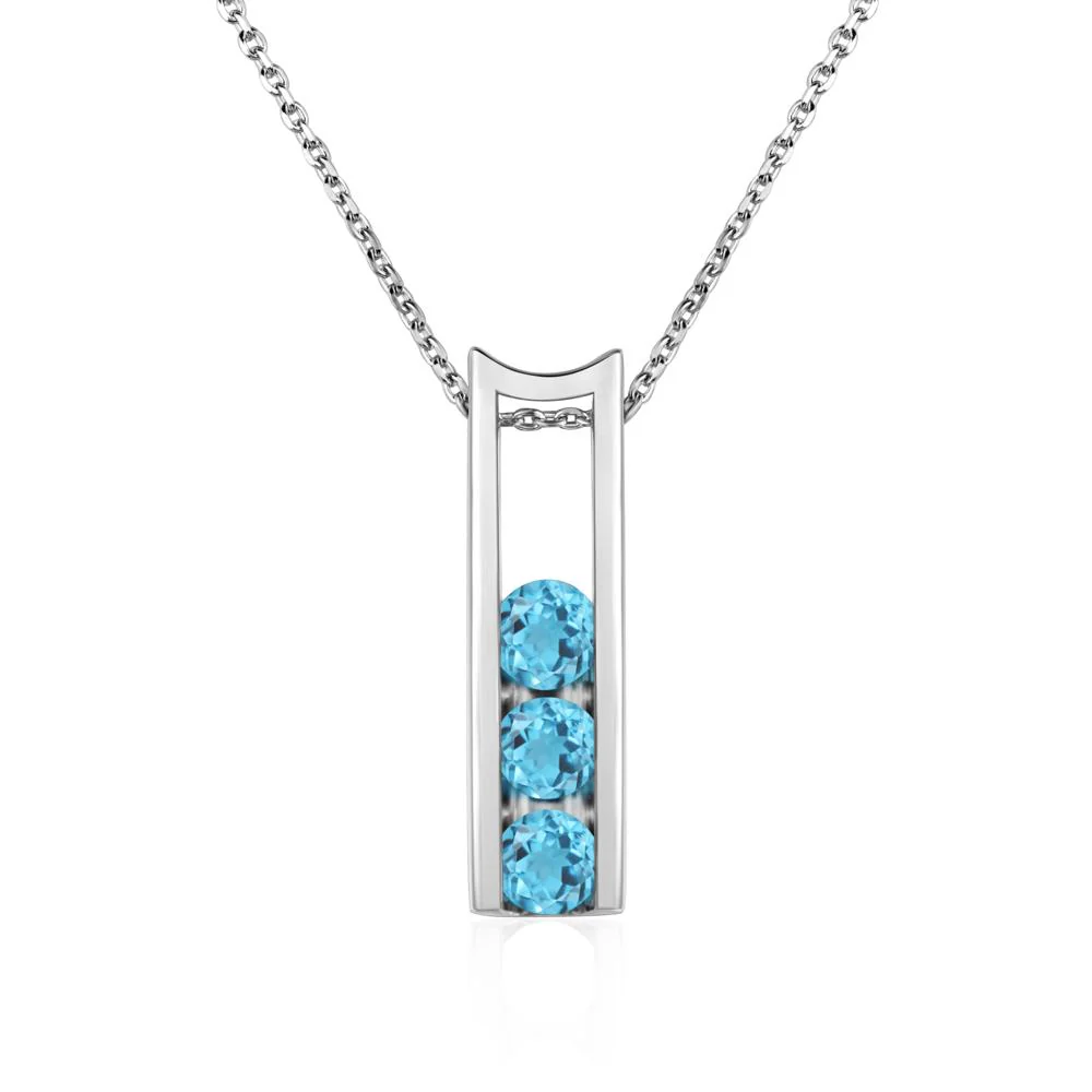 Swiss Blue Topaz 3 Stones Mothers Necklace - Image 4