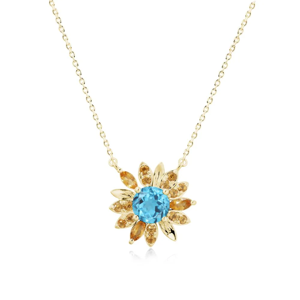 Swiss Blue Topaz and Citrine Sunflower Pendant Necklace - Image 7