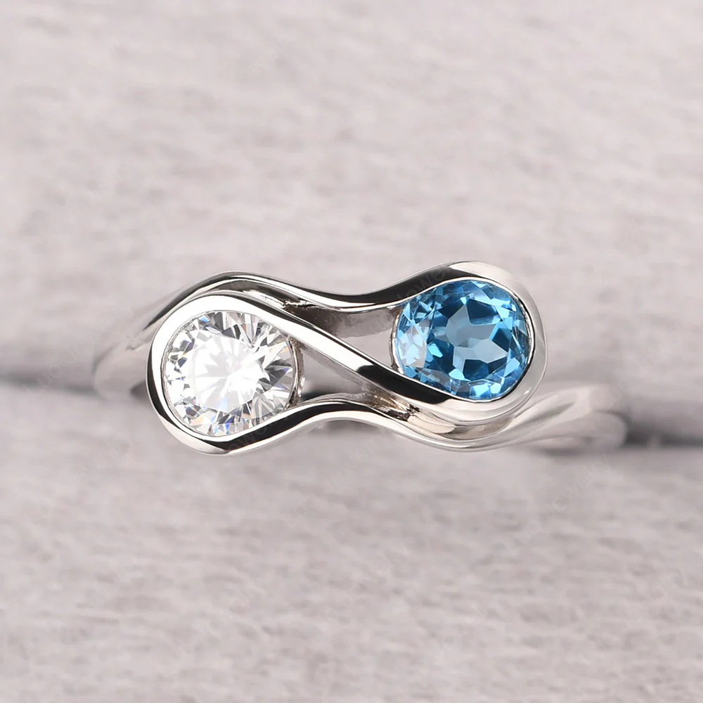 Cubic Zirconia and Swiss Blue Topaz Double Stone Engagement Ring
