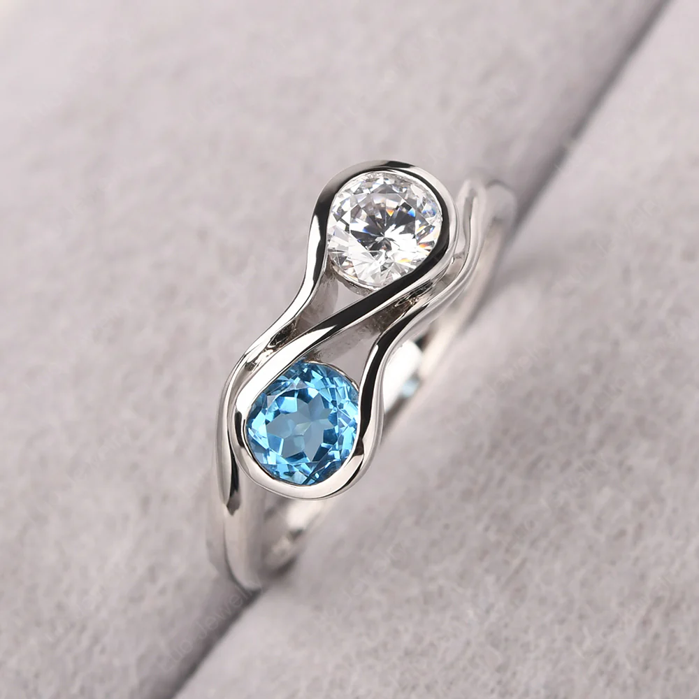 Cubic Zirconia and Swiss Blue Topaz Double Stone Engagement Ring - Image 2