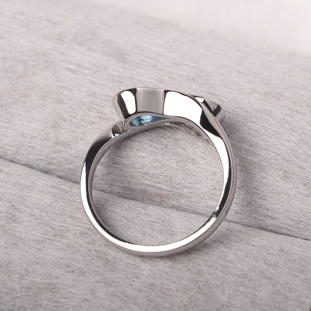 Cubic Zirconia and Swiss Blue Topaz Double Stone Engagement Ring - Image 3