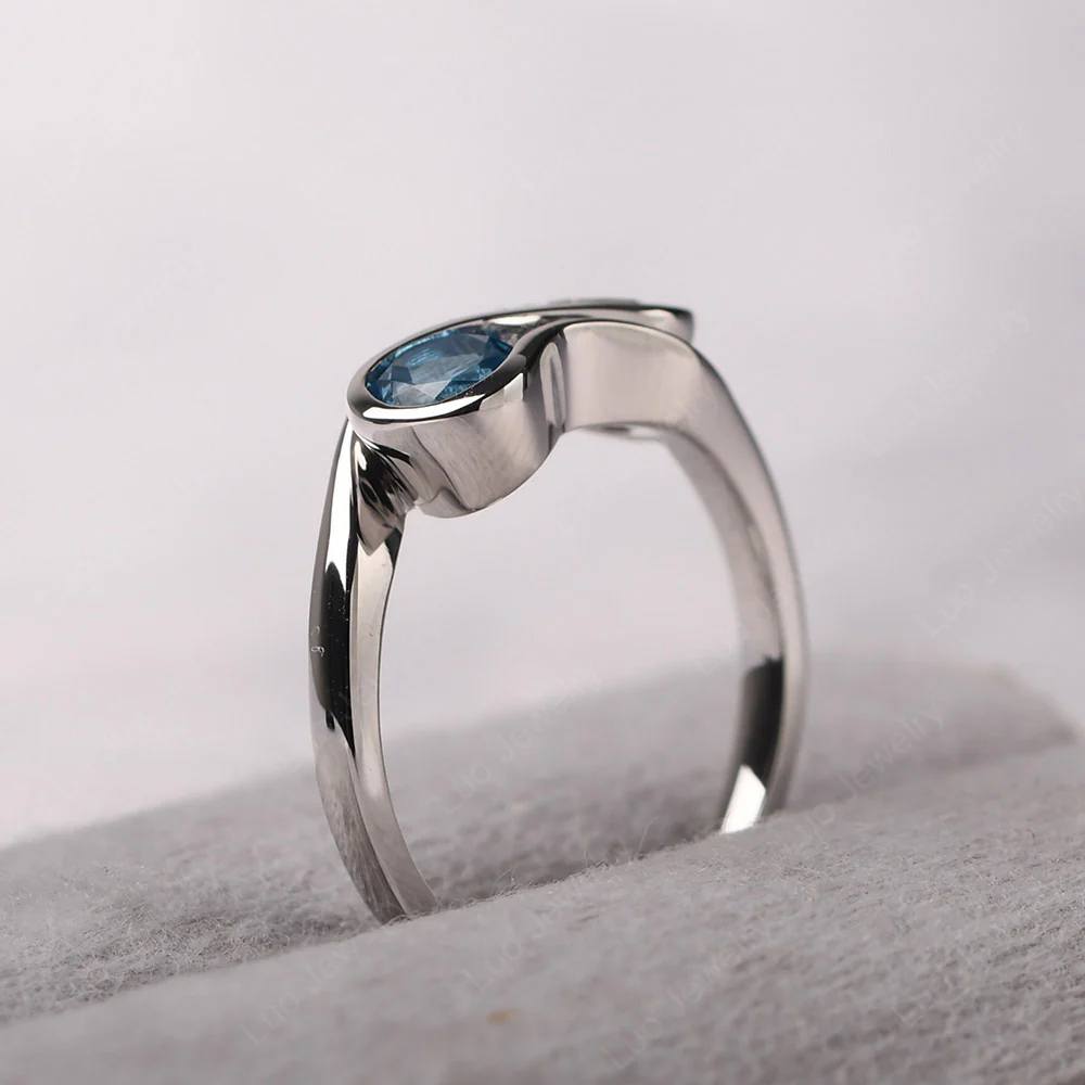Cubic Zirconia and Swiss Blue Topaz Double Stone Engagement Ring - Image 4