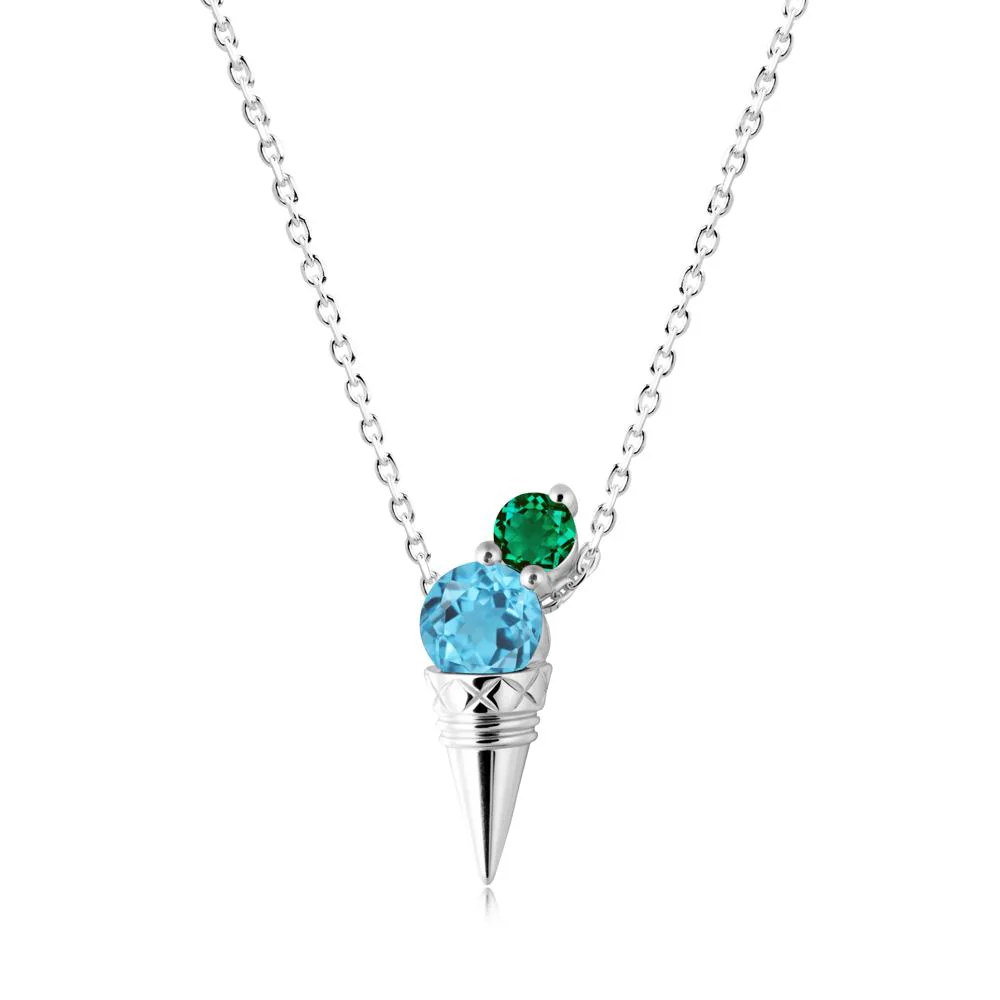 Swiss Blue Topaz and Emerald Toi Et Moi Necklace