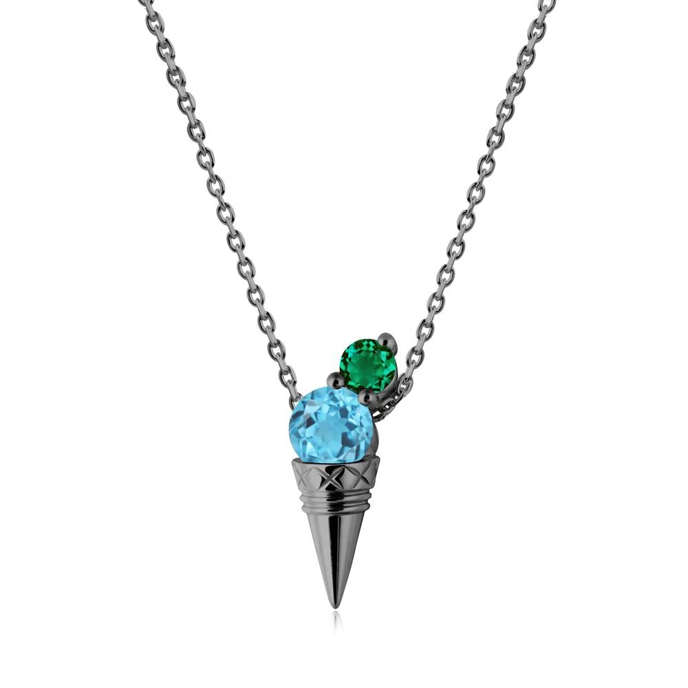 Swiss Blue Topaz and Emerald Toi Et Moi Necklace - Image 3