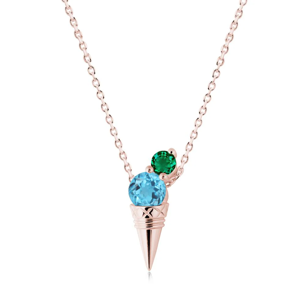 Swiss Blue Topaz and Emerald Toi Et Moi Necklace - Image 6