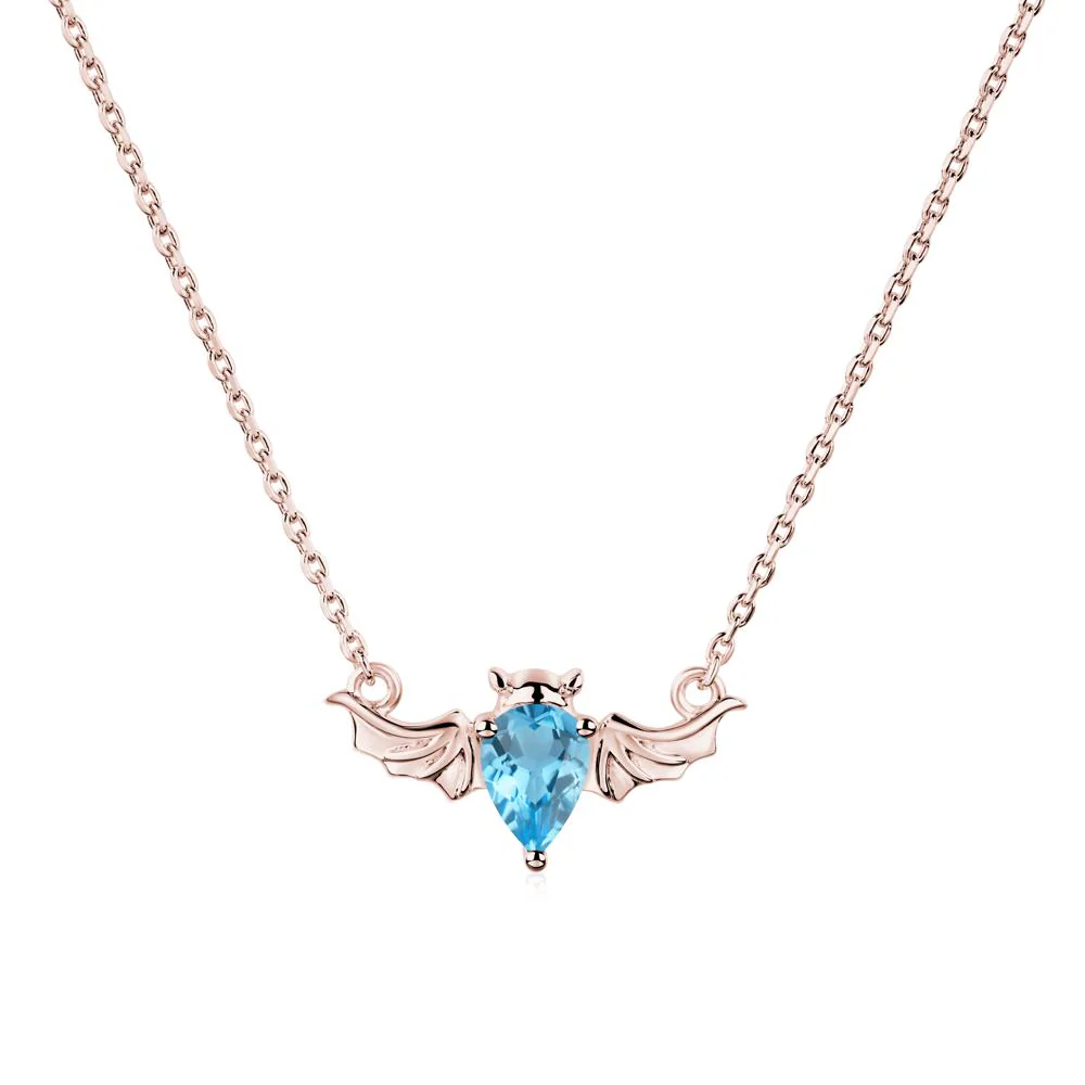 Swiss Blue Topaz Bat Wing Necklace - Image 4