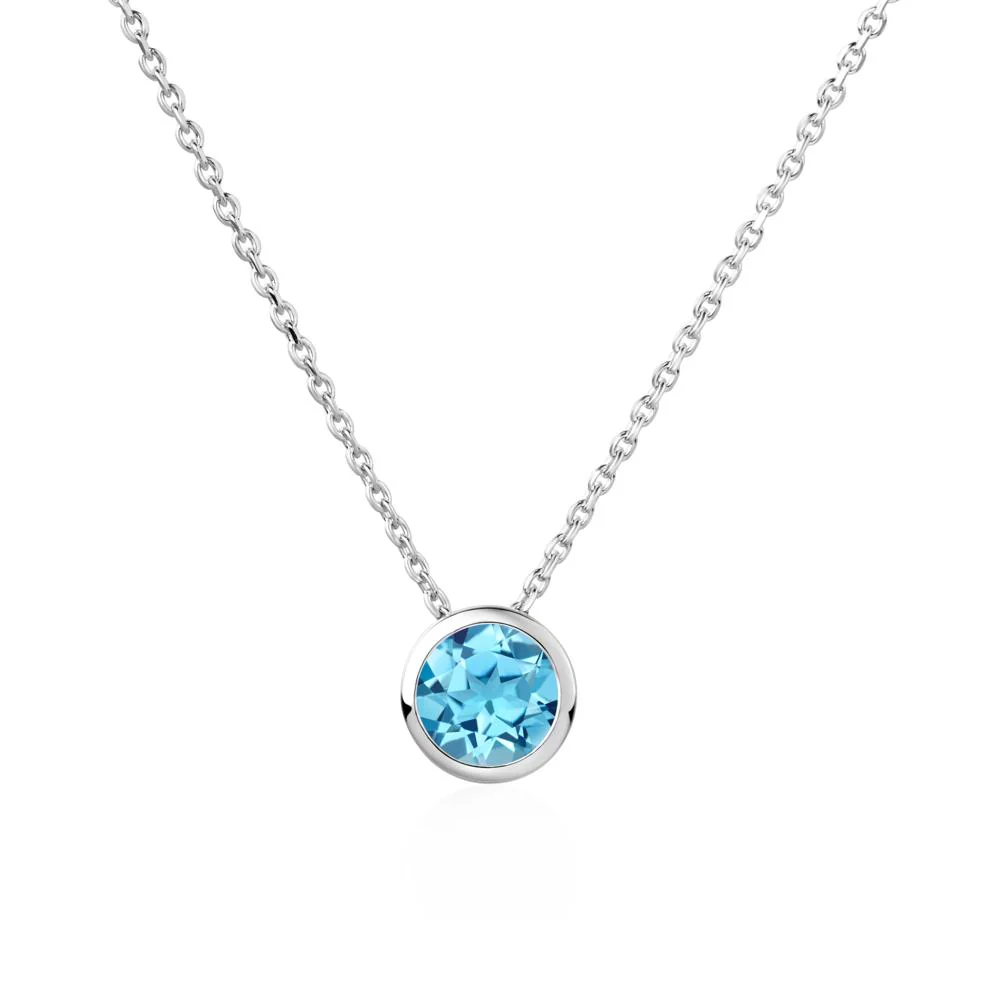 Swiss Blue Topaz Bezel Solitaire Necklace - Image 4