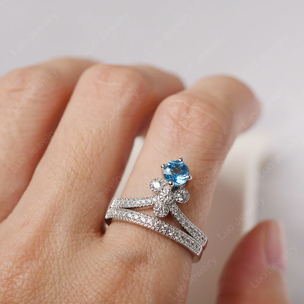 Swiss Blue Topaz Milgrain Bridal Ring Set - Image 5
