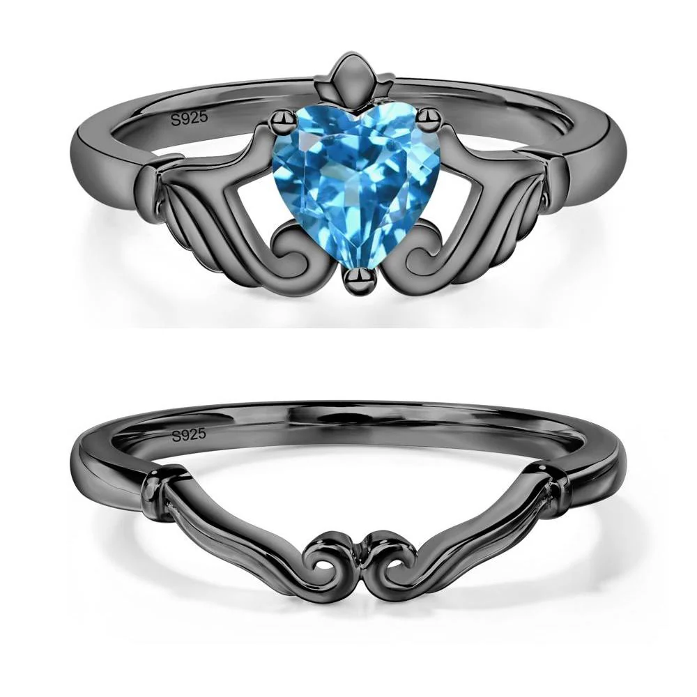 Heart Shaped Swiss Blue Topaz Claddagh Ring - Image 23