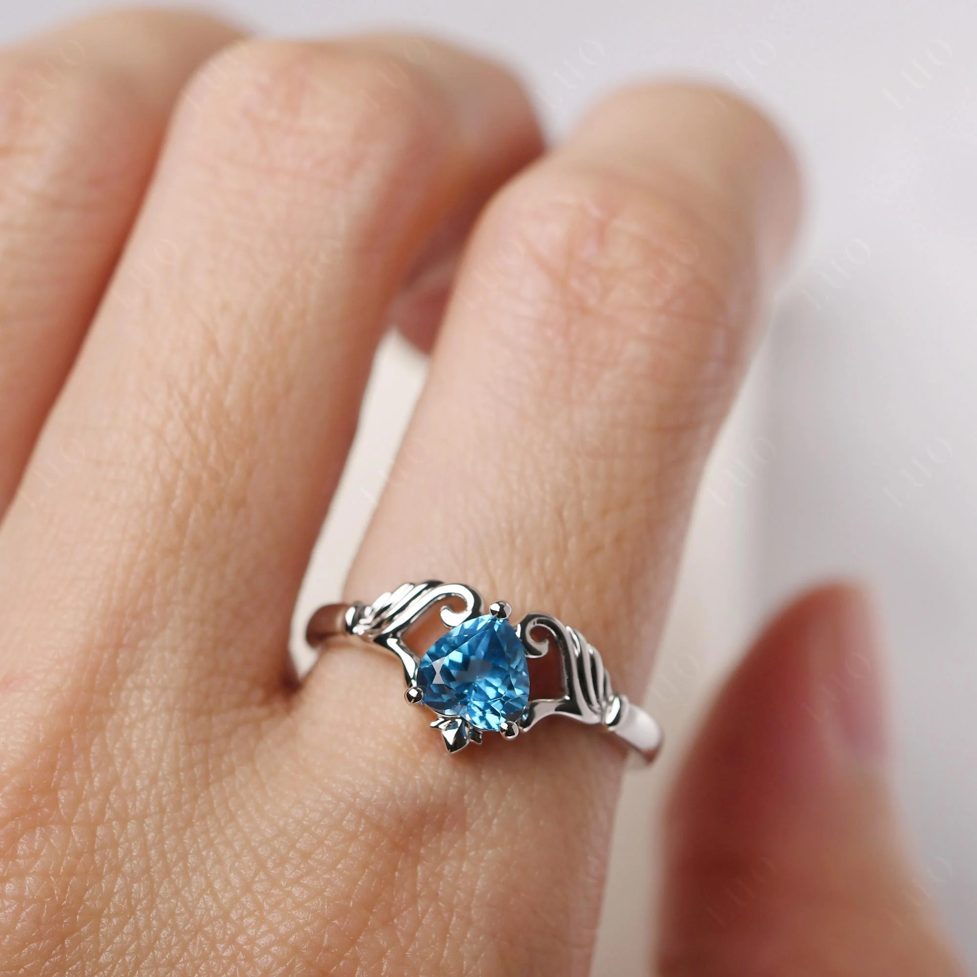 Heart Shaped Swiss Blue Topaz Claddagh Ring - Image 33