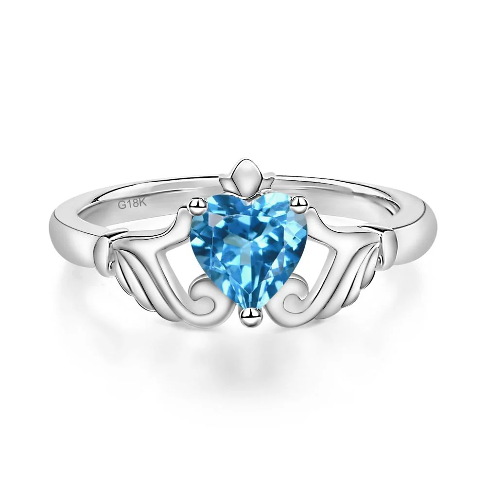 Heart Shaped Swiss Blue Topaz Claddagh Ring - Image 6