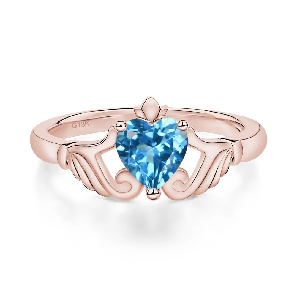 Heart Shaped Swiss Blue Topaz Claddagh Ring - Image 8