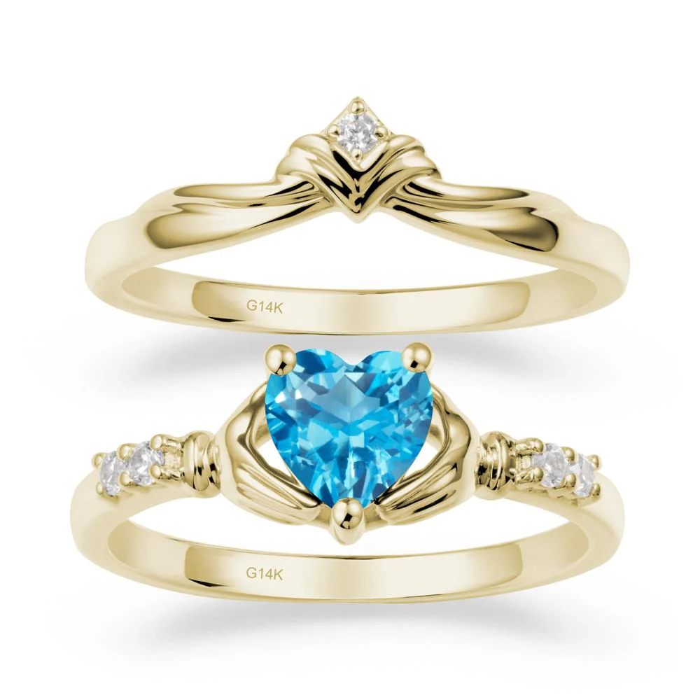 Swiss Blue Topaz Claddagh Wedding Ring Sets - Image 3