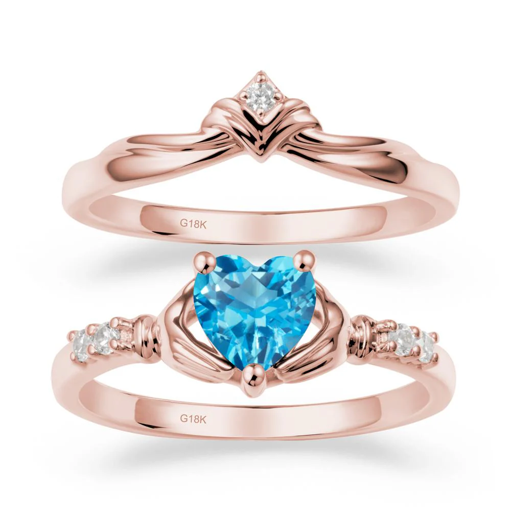 Swiss Blue Topaz Claddagh Wedding Ring Sets - Image 4