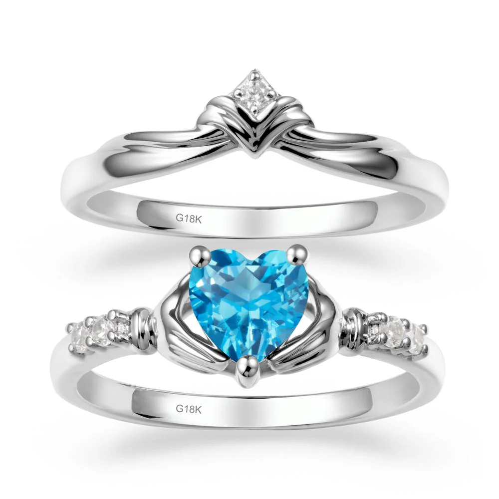 Swiss Blue Topaz Claddagh Wedding Ring Sets - Image 5