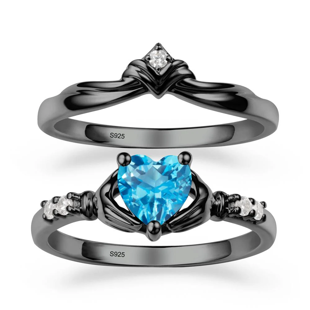 Swiss Blue Topaz Claddagh Wedding Ring Sets - Image 7