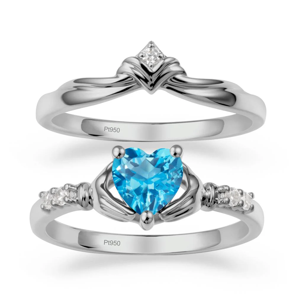 Swiss Blue Topaz Claddagh Wedding Ring Sets - Image 8