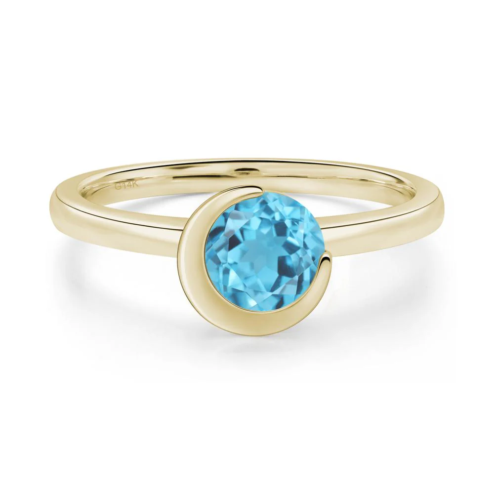 Swiss Blue Topaz Crescent Moon Ring