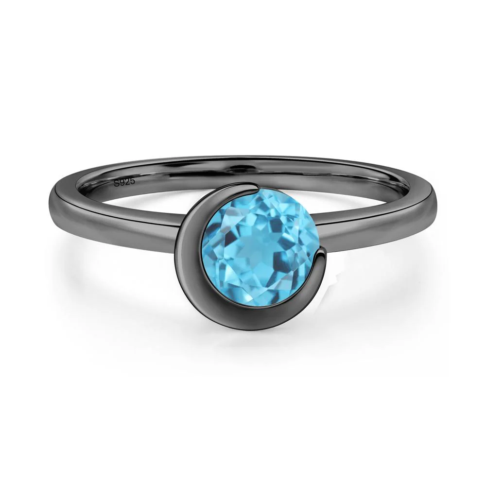 Swiss Blue Topaz Crescent Moon Ring - Image 2