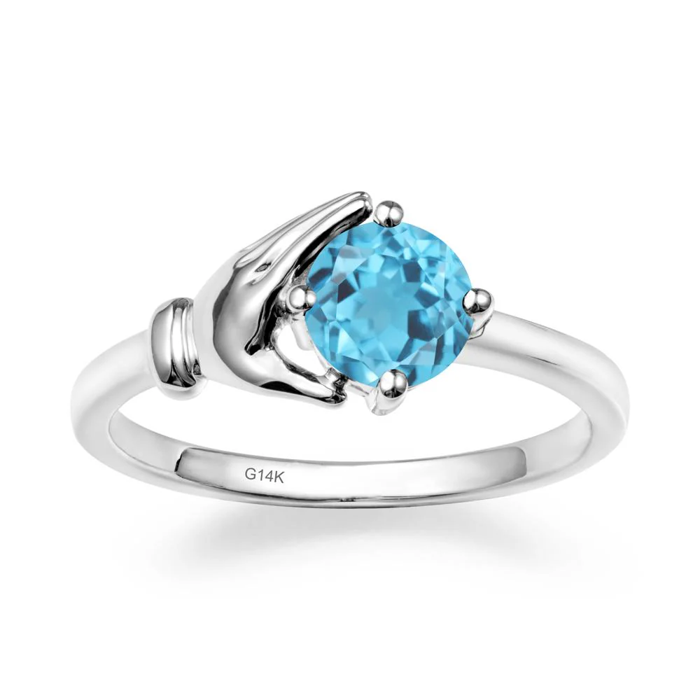 Swiss Blue Topaz Cupping Hand Ring In 14K Gold - Image 3
