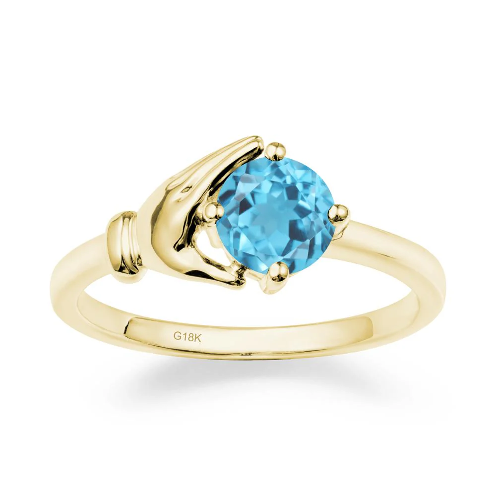 Swiss Blue Topaz Cupping Hand Ring In 14K Gold - Image 6