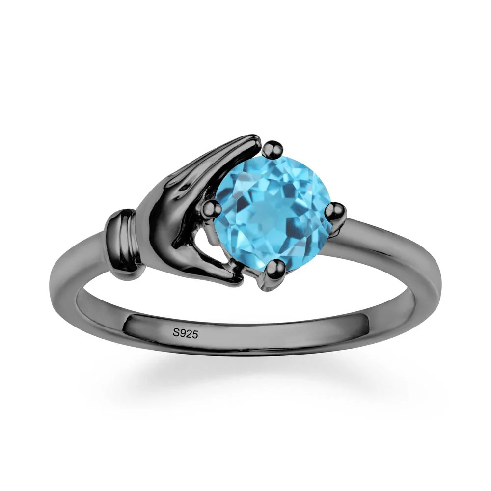 Swiss Blue Topaz Cupping Hand Ring In 14K Gold - Image 7