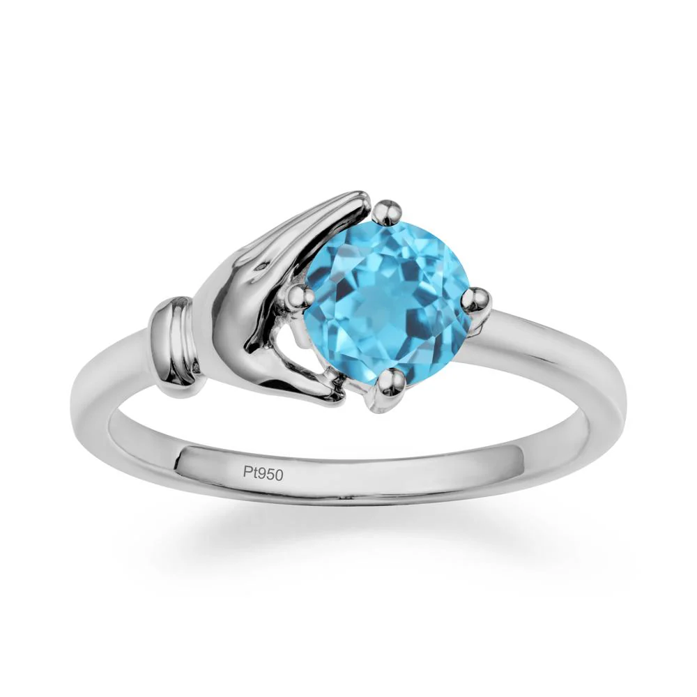 Swiss Blue Topaz Cupping Hand Ring In 14K Gold - Image 8