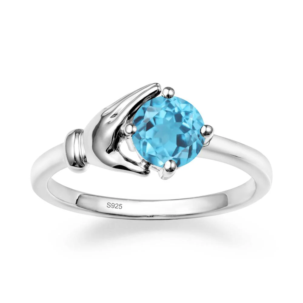 Swiss Blue Topaz Cupping Hand Ring In 14K Gold - Image 9