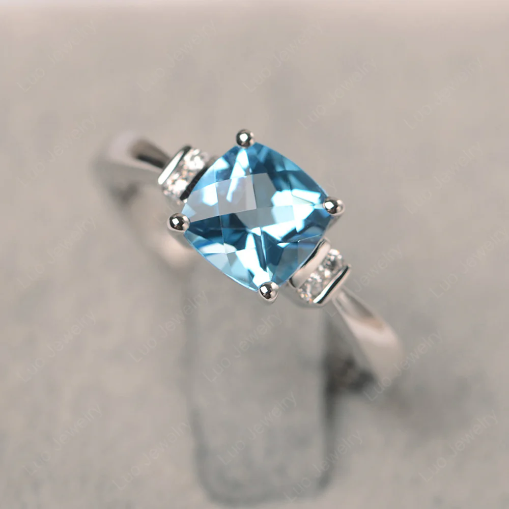 Swiss Blue Topaz Cushion Cut Engagement Ring
