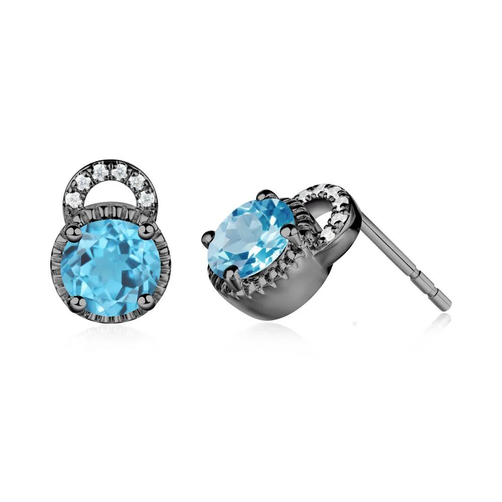 Swiss Blue Topaz Earrings with Sculpted Halo - Image 2