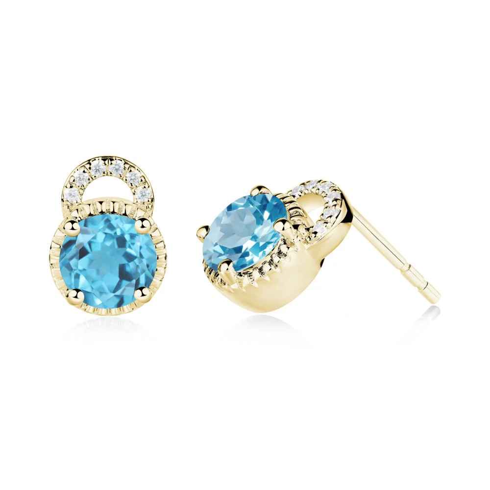 Swiss Blue Topaz Earrings with Sculpted Halo - Image 3