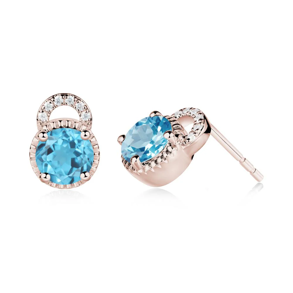 Swiss Blue Topaz Earrings with Sculpted Halo - Image 4