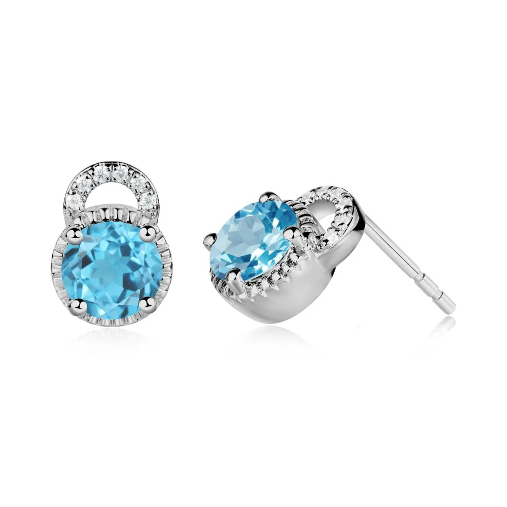 Swiss Blue Topaz Earrings with Sculpted Halo - Image 5