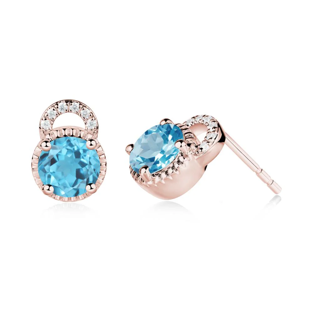 Swiss Blue Topaz Earrings with Sculpted Halo - Image 6
