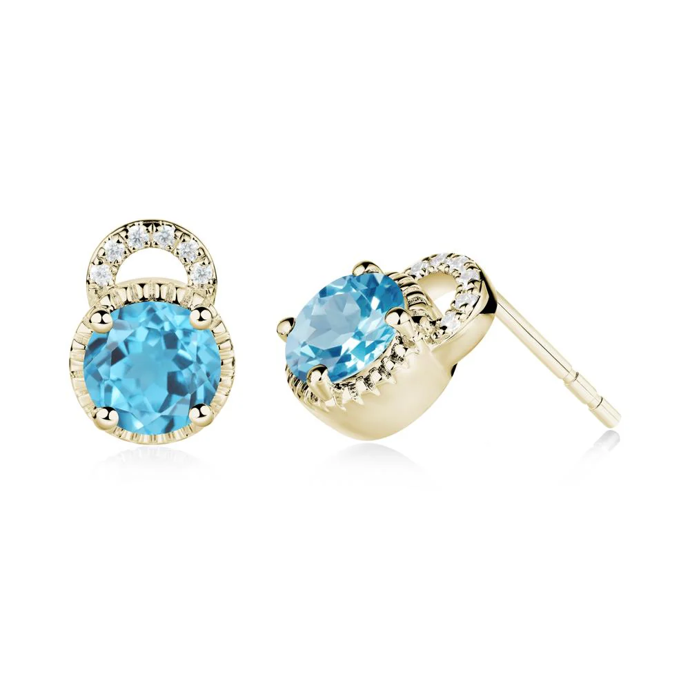 Swiss Blue Topaz Earrings with Sculpted Halo - Image 8
