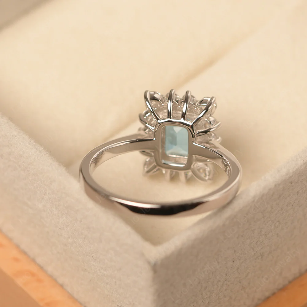 Emerald Cut Swiss Blue Topaz Halo Luxury Ring - Image 3