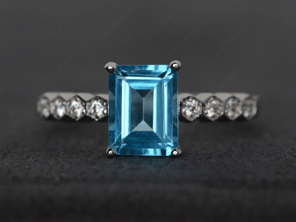 Swiss Blue Topaz Engagement Honeycomb Ring
