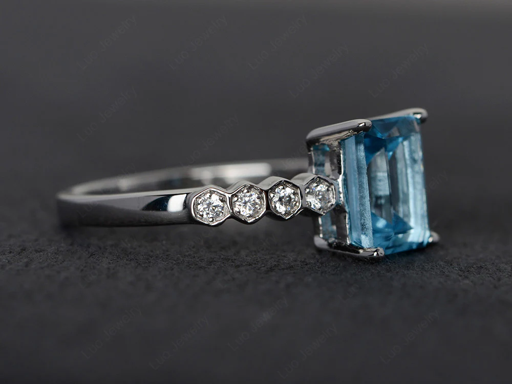 Swiss Blue Topaz Engagement Honeycomb Ring - Image 2