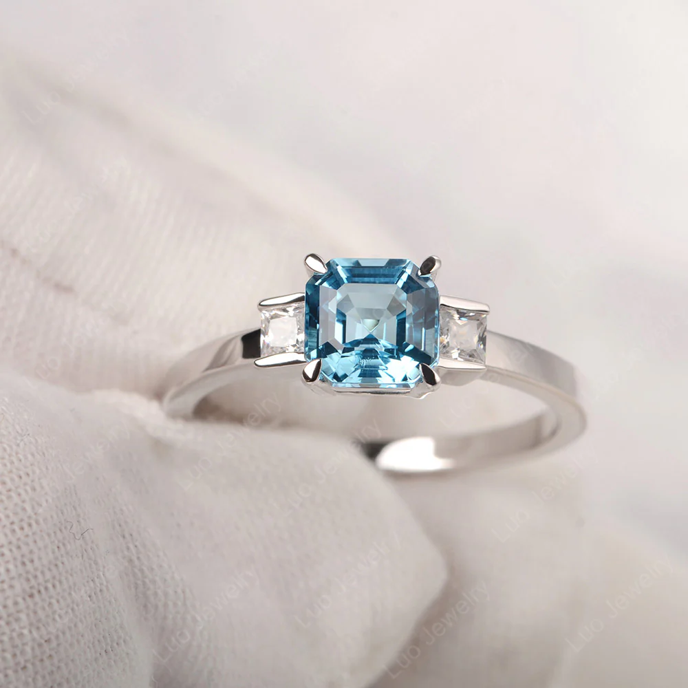 Unique Asscher Cut Swiss Blue Topaz Ring
