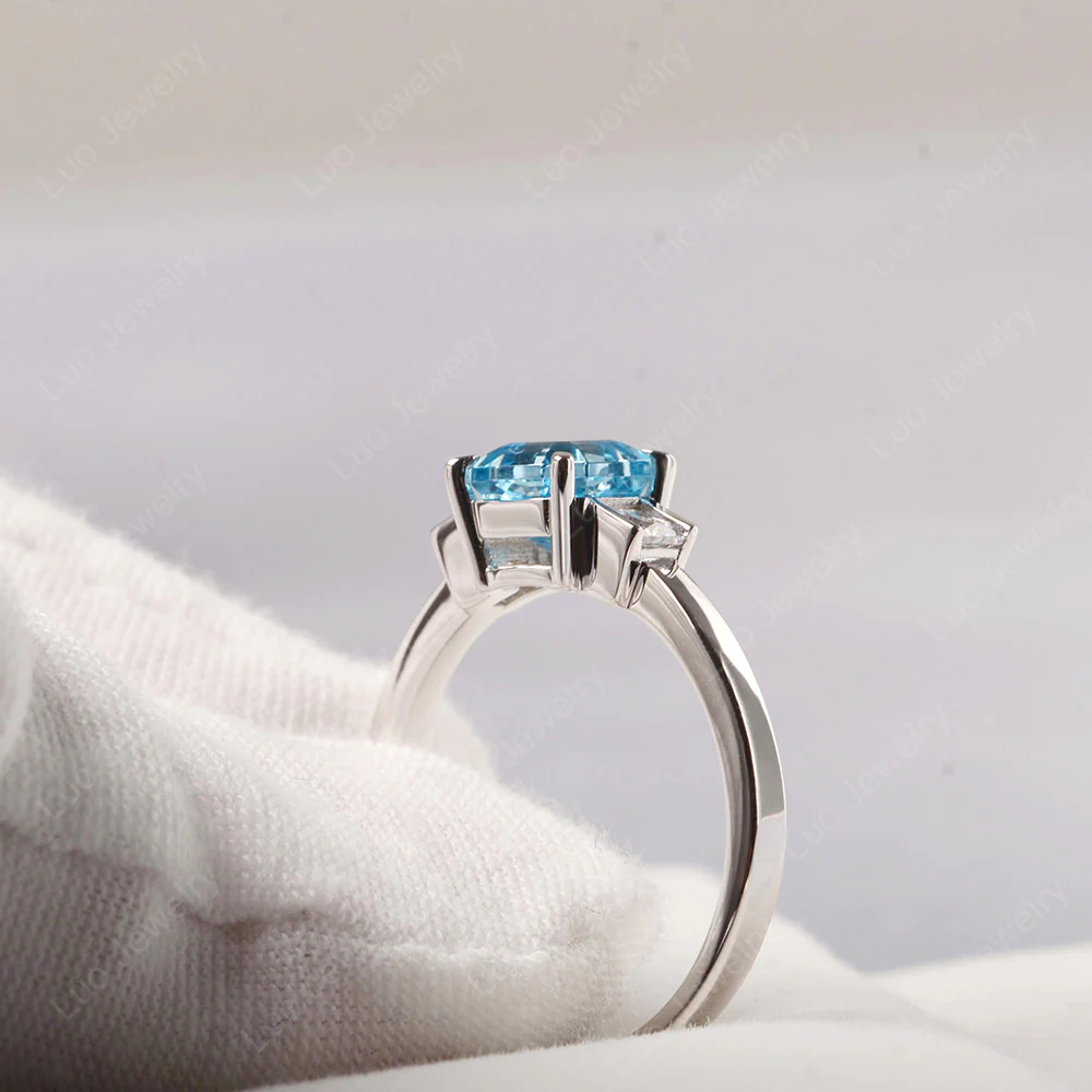 Unique Asscher Cut Swiss Blue Topaz Ring - Image 4