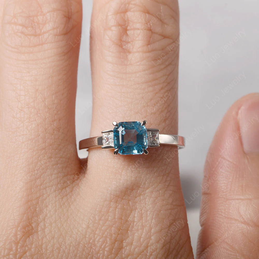 Unique Asscher Cut Swiss Blue Topaz Ring - Image 5