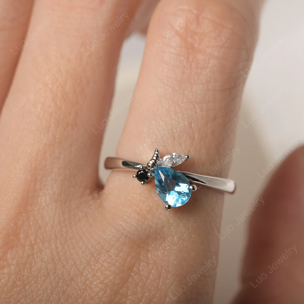 Swiss Blue Topaz Bee Engagement Ring - Image 5