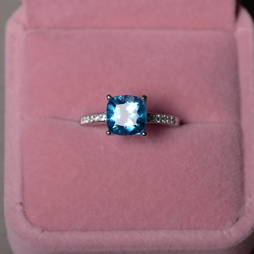 Simple Cushion Cut Swiss Blue Topaz Promise Ring - Image 3